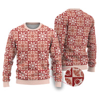 Ulaula Palaka Quilt Hawaii Ugly Christmas Sweater Hawaiian Tropical Monstera Sea Turtle
