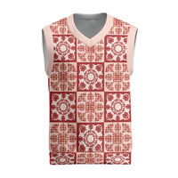 Ulaula Palaka Quilt Hawaii Christmas Knitted V-Neck Vest Hawaiian Tropical Monstera Sea Turtle