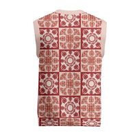 Ulaula Palaka Quilt Hawaii Christmas Knitted V-Neck Vest Hawaiian Tropical Monstera Sea Turtle