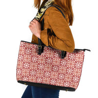 Ulaula Palaka Quilt Hawaii Leather Tote Bag Hawaiian Tropical Monstera Sea Turtle