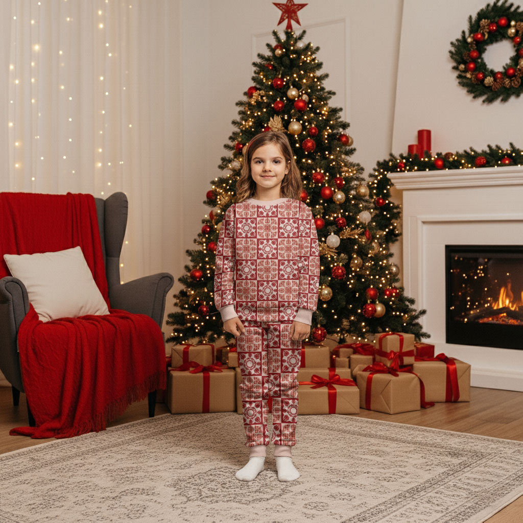 Ulaula Palaka Quilt Hawaii Christmas Pajama Set Hawaiian Tropical Monstera Sea Turtle