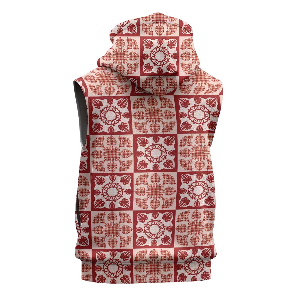 Ulaula Palaka Quilt Hawaii Sleeveless Hoodie Hawaiian Tropical Monstera Sea Turtle