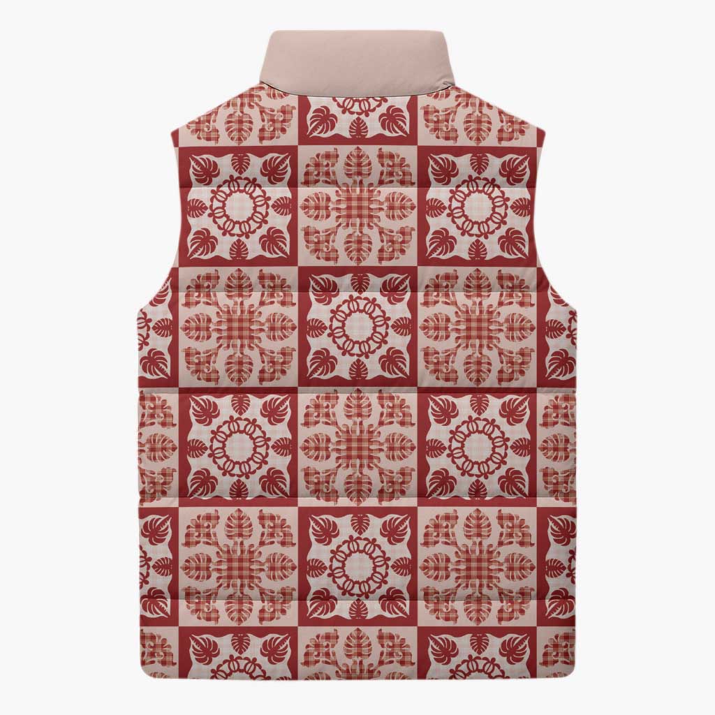 Ulaula Palaka Quilt Hawaii Sleeveless Puffer Jacket Hawaiian Tropical Monstera Sea Turtle