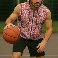 Ulaula Palaka Quilt Hawaii Sleeveless Zip Hoodie Hawaiian Tropical Monstera Sea Turtle