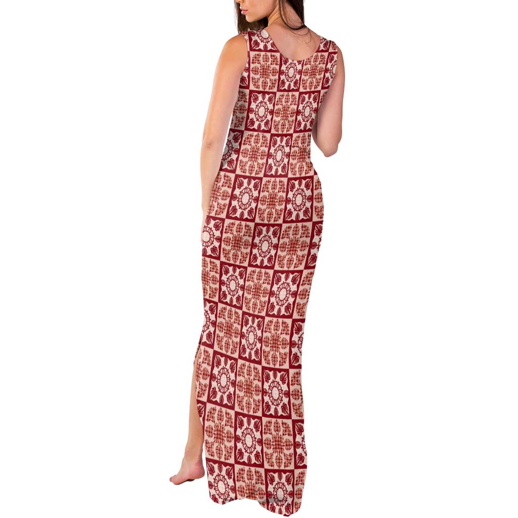 Ulaula Palaka Quilt Hawaii Tank Maxi Dress Hawaiian Tropical Monstera Sea Turtle