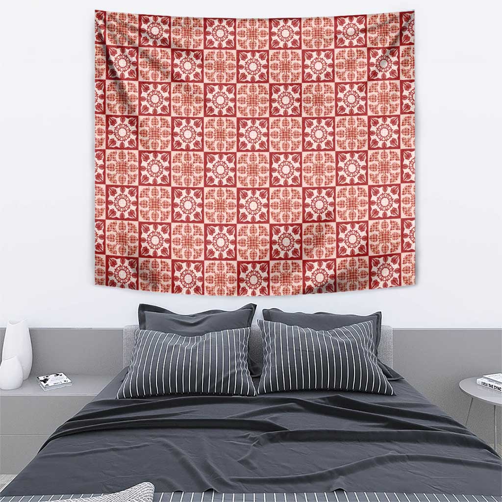 Ulaula Palaka Quilt Hawaii Tapestry Hawaiian Tropical Monstera Sea Turtle