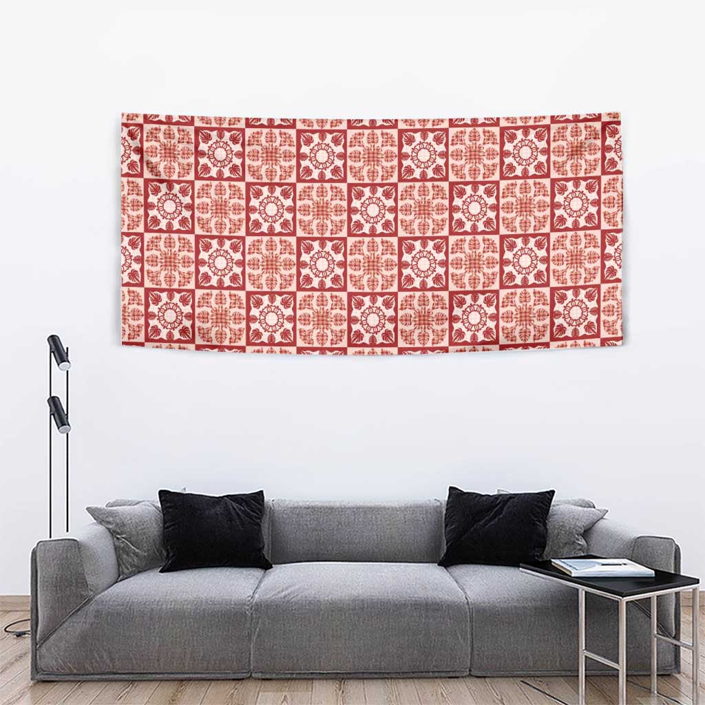 Ulaula Palaka Quilt Hawaii Tapestry Hawaiian Tropical Monstera Sea Turtle
