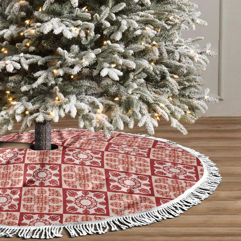 Ulaula Palaka Quilt Hawaii Tree Skirt Hawaiian Tropical Monstera Sea Turtle