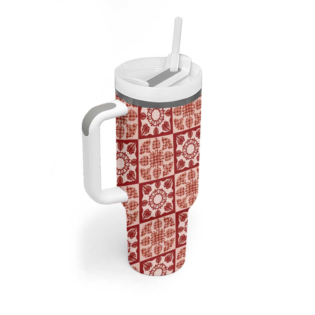 Ulaula Palaka Quilt Hawaii Tumbler With Handle Hawaiian Tropical Monstera Sea Turtle