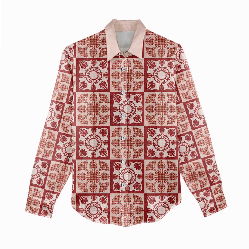 Ulaula Palaka Quilt Hawaii Women Casual Shirt Hawaiian Tropical Monstera Sea Turtle