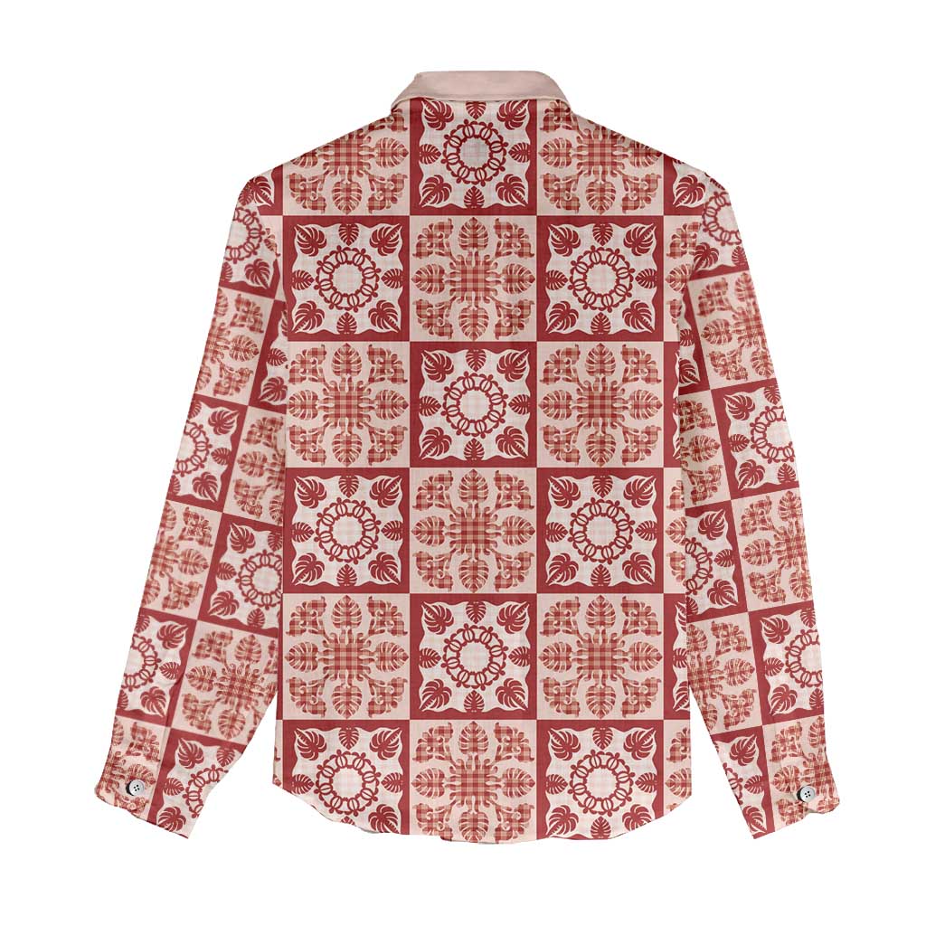 Ulaula Palaka Quilt Hawaii Women Casual Shirt Hawaiian Tropical Monstera Sea Turtle