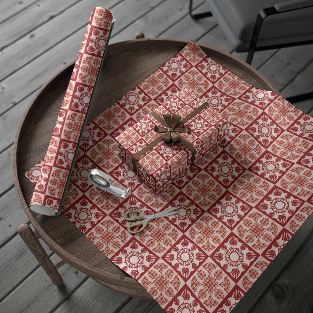 Ulaula Palaka Quilt Hawaii Wrapping Paper Hawaiian Tropical Monstera Sea Turtle