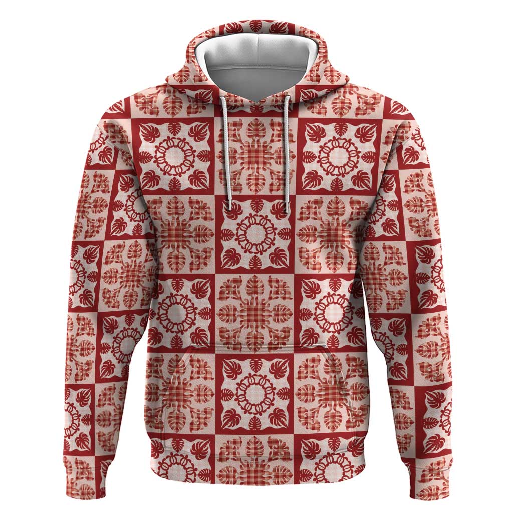 Ulaula Palaka Quilt Hawaii Zip Hoodie Hawaiian Tropical Monstera Sea Turtle