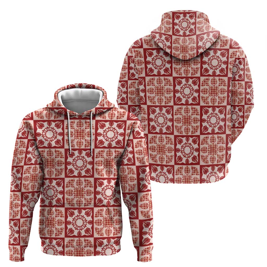 Ulaula Palaka Quilt Hawaii Zip Hoodie Hawaiian Tropical Monstera Sea Turtle