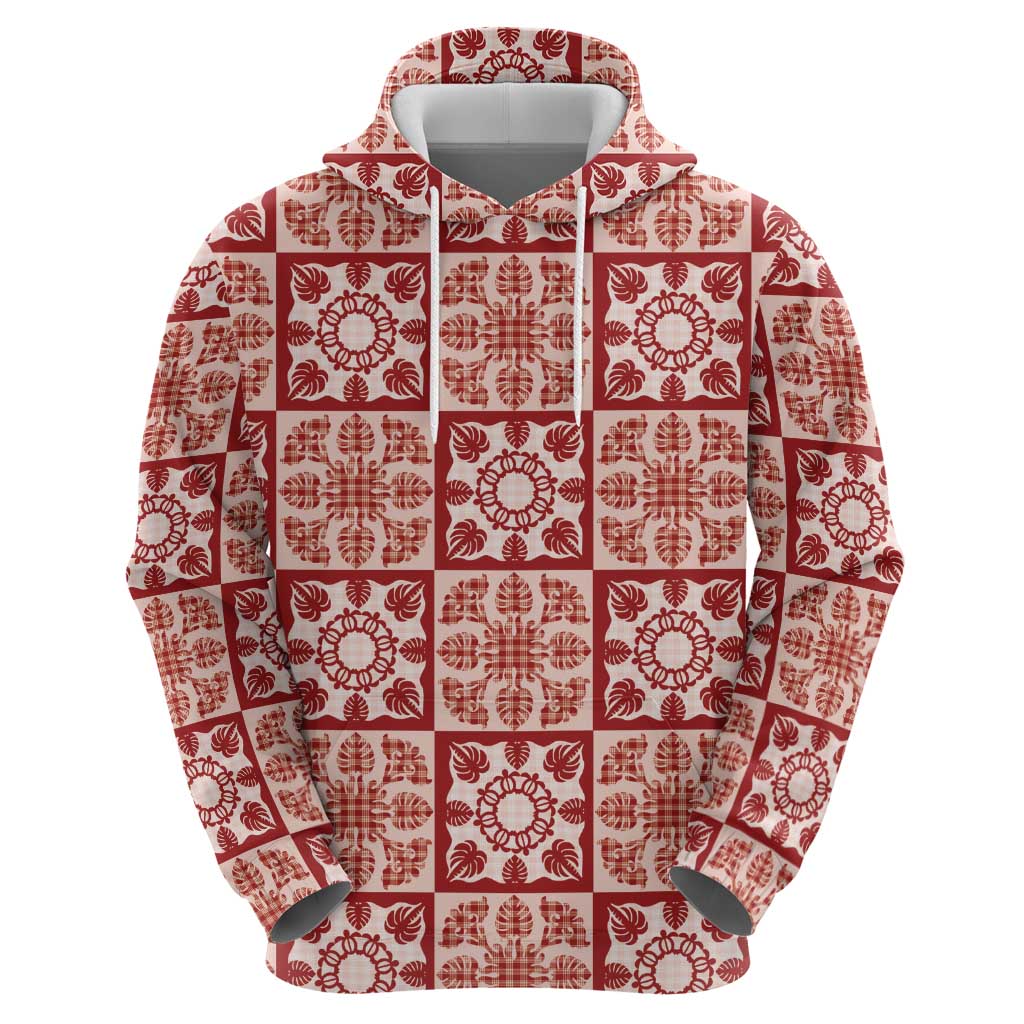 Ulaula Palaka Quilt Hawaii Zip Hoodie Hawaiian Tropical Monstera Sea Turtle