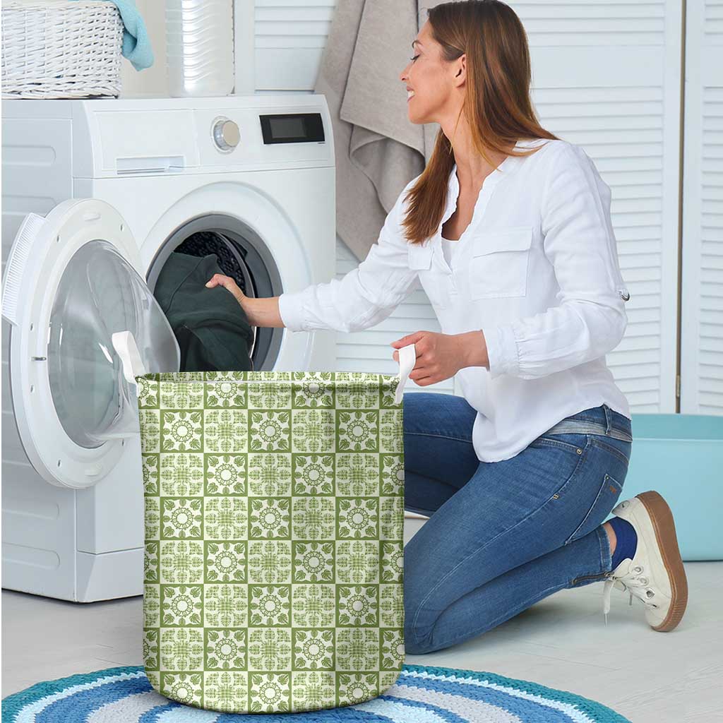 Omaomao Palaka Quilt Hawaii Laundry Basket Hawaiian Tropical Monstera Sea Turtle