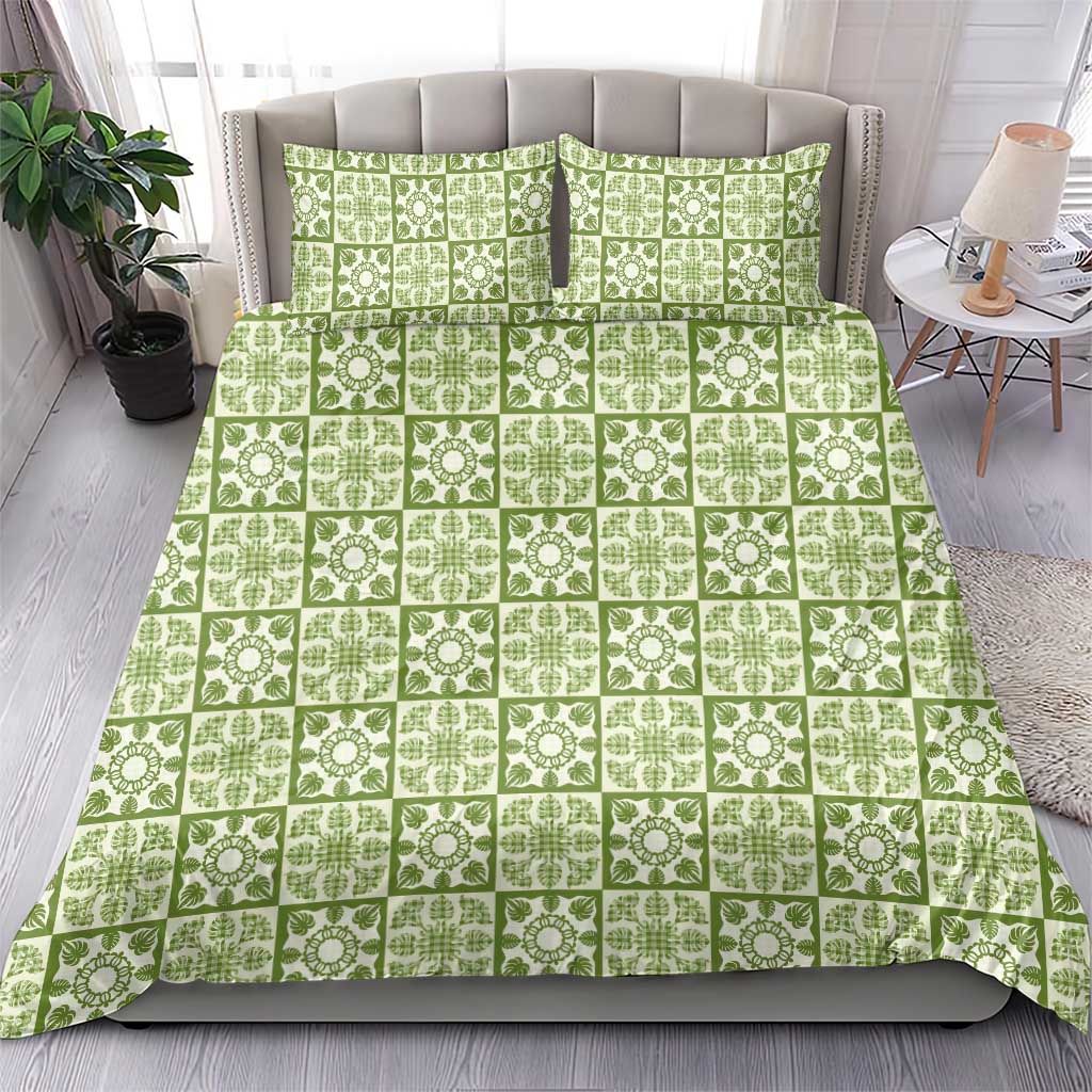 Omaomao Palaka Quilt Hawaii Bedding Set Hawaiian Tropical Monstera Sea Turtle