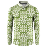 Omaomao Palaka Quilt Hawaii Button Sweatshirt Hawaiian Tropical Monstera Sea Turtle