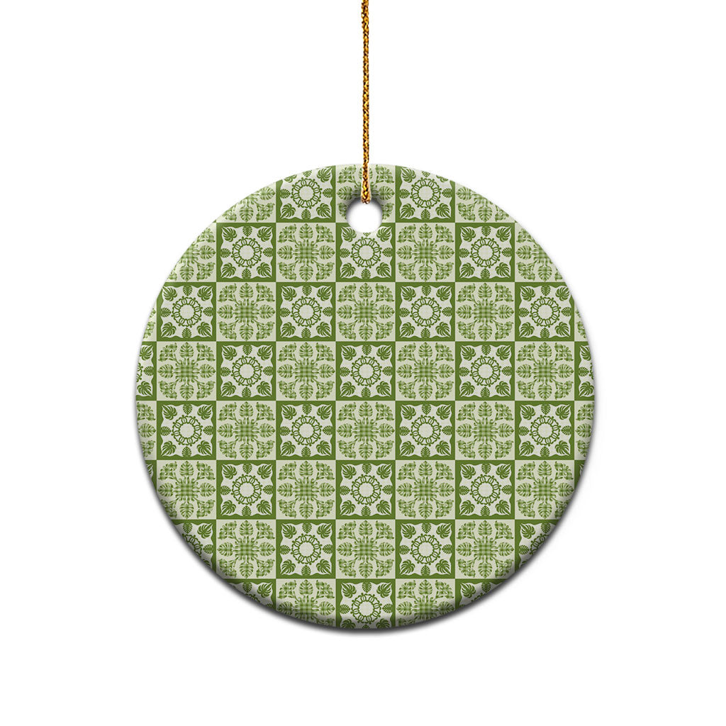 Omaomao Palaka Quilt Hawaii Ceramic Ornament Hawaiian Tropical Monstera Sea Turtle