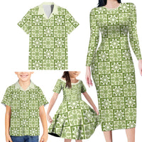 Omaomao Palaka Quilt Hawaii Family Matching Long Sleeve Bodycon Dress and Hawaiian Shirt Hawaiian Tropical Monstera Sea Turtle LT14 - Polynesian Pride
