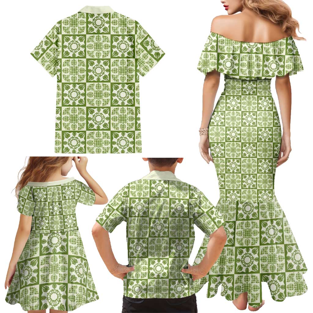 Omaomao Palaka Quilt Hawaii Family Matching Mermaid Dress and Hawaiian Shirt Hawaiian Tropical Monstera Sea Turtle LT14 - Polynesian Pride