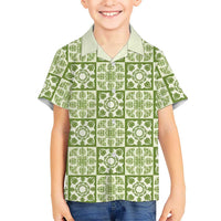 Omaomao Palaka Quilt Hawaii Family Matching Mermaid Dress and Hawaiian Shirt Hawaiian Tropical Monstera Sea Turtle LT14 Son's Shirt Green - Polynesian Pride