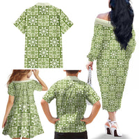 Omaomao Palaka Quilt Hawaii Family Matching Off The Shoulder Long Sleeve Dress and Hawaiian Shirt Hawaiian Tropical Monstera Sea Turtle LT14 - Polynesian Pride