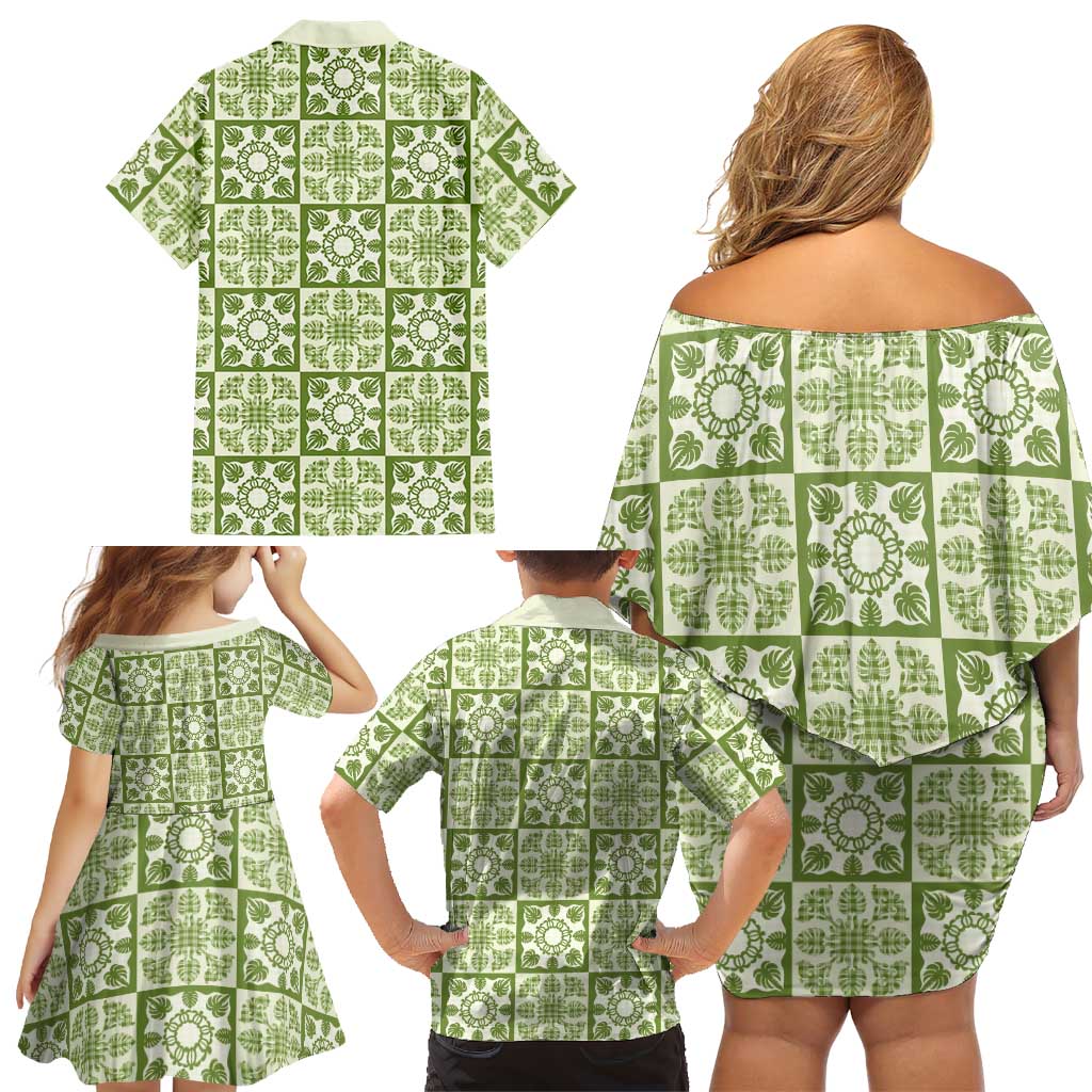 Omaomao Palaka Quilt Hawaii Family Matching Off Shoulder Short Dress and Hawaiian Shirt Hawaiian Tropical Monstera Sea Turtle LT14 - Polynesian Pride