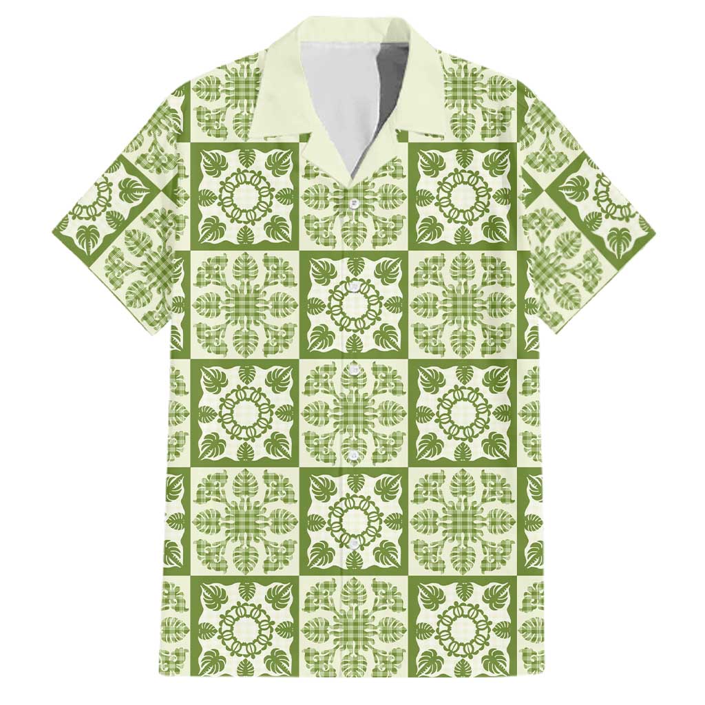 Omaomao Palaka Quilt Hawaii Family Matching Short Sleeve Bodycon Dress and Hawaiian Shirt Hawaiian Tropical Monstera Sea Turtle LT14 Dad's Shirt - Short Sleeve Green - Polynesian Pride