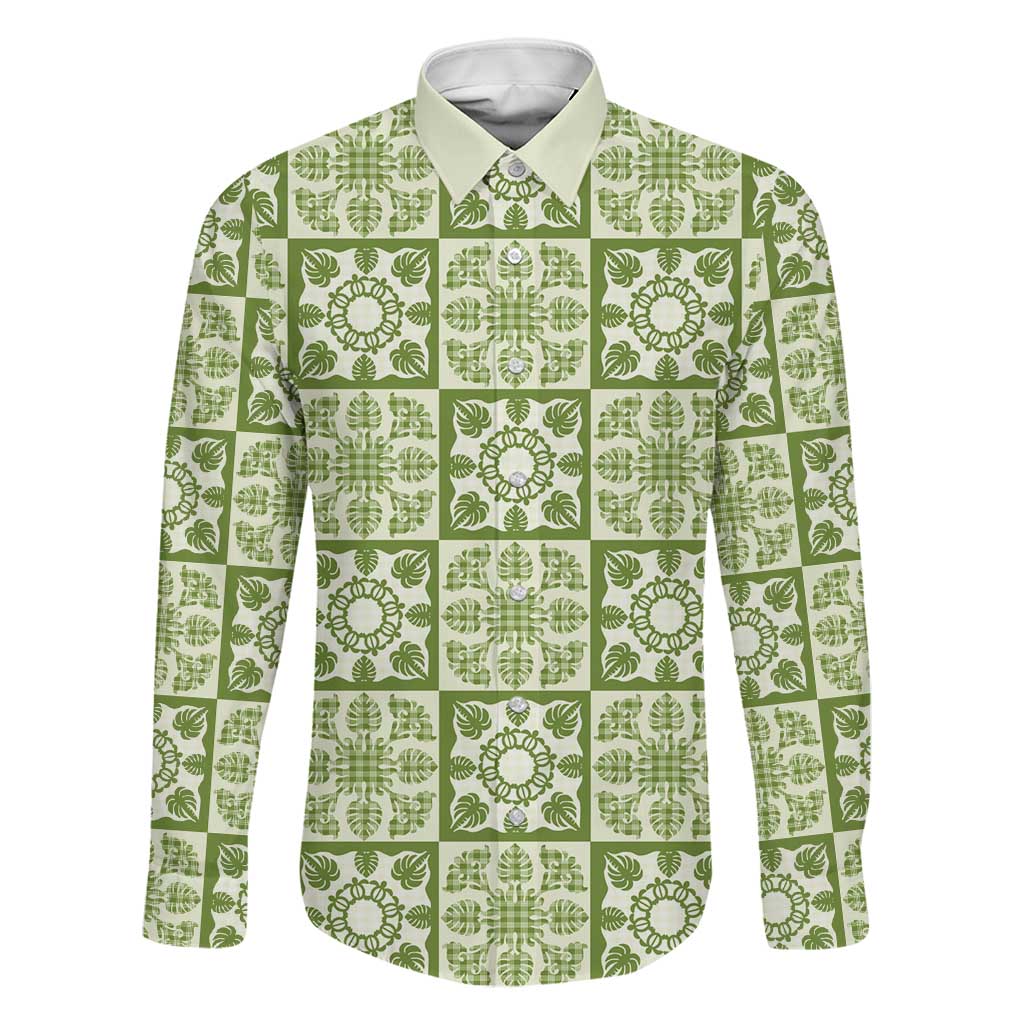 Omaomao Palaka Quilt Hawaii Family Matching Short Sleeve Bodycon Dress and Hawaiian Shirt Hawaiian Tropical Monstera Sea Turtle LT14 Dad's Shirt - Long Sleeve Green - Polynesian Pride