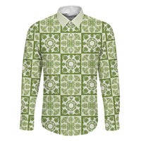 Omaomao Palaka Quilt Hawaii Family Matching Short Sleeve Bodycon Dress and Hawaiian Shirt Hawaiian Tropical Monstera Sea Turtle LT14 Dad's Shirt - Long Sleeve Green - Polynesian Pride