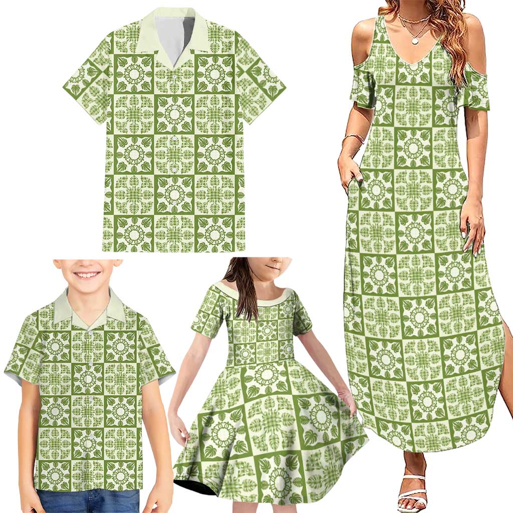 Omaomao Palaka Quilt Hawaii Family Matching Summer Maxi Dress and Hawaiian Shirt Hawaiian Tropical Monstera Sea Turtle LT14 - Polynesian Pride