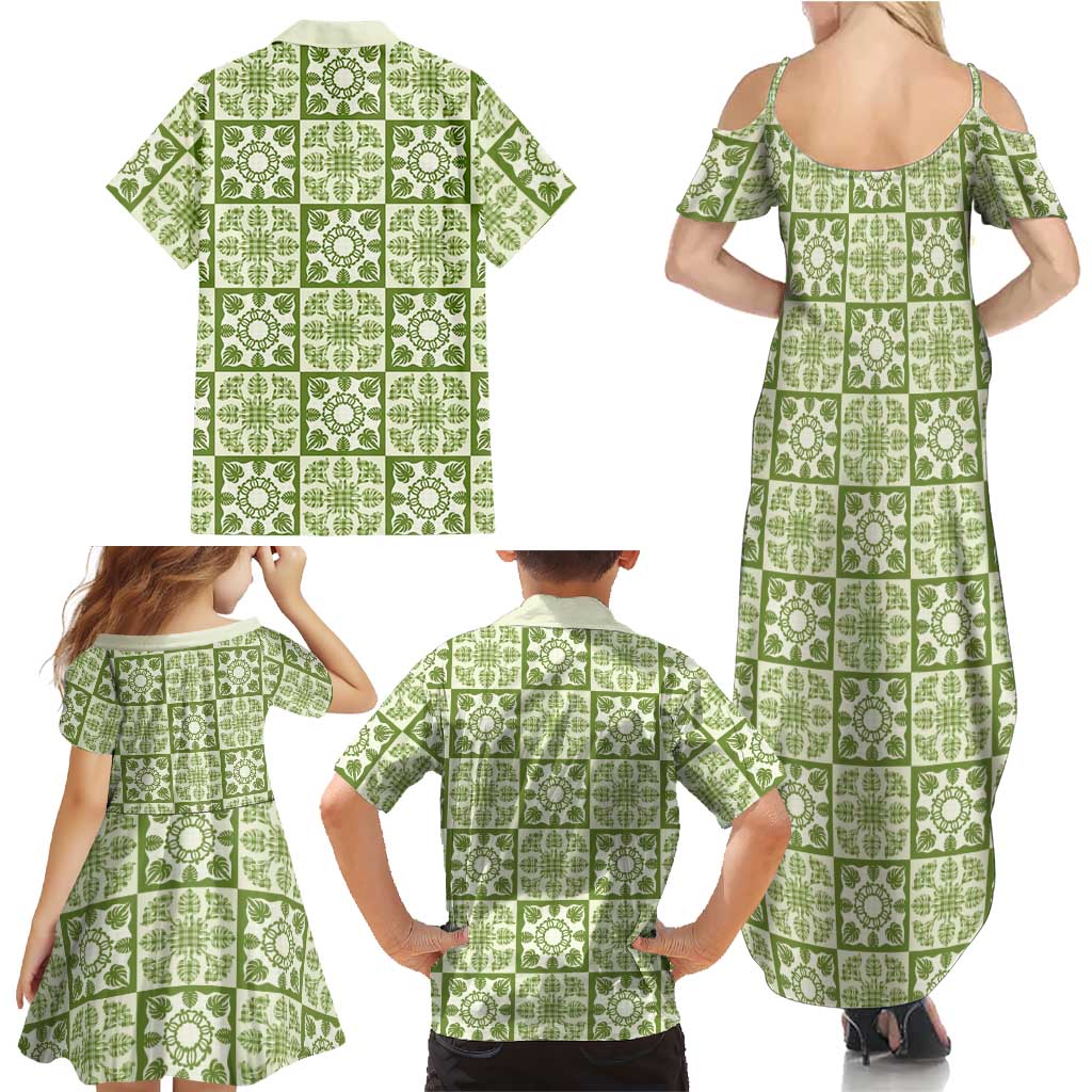 Omaomao Palaka Quilt Hawaii Family Matching Summer Maxi Dress and Hawaiian Shirt Hawaiian Tropical Monstera Sea Turtle LT14 - Polynesian Pride
