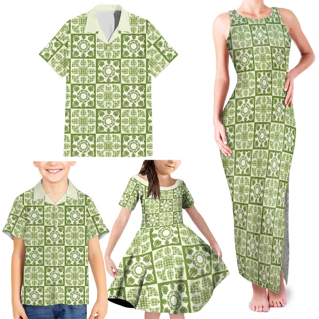Omaomao Palaka Quilt Hawaii Family Matching Tank Maxi Dress and Hawaiian Shirt Hawaiian Tropical Monstera Sea Turtle LT14 - Polynesian Pride