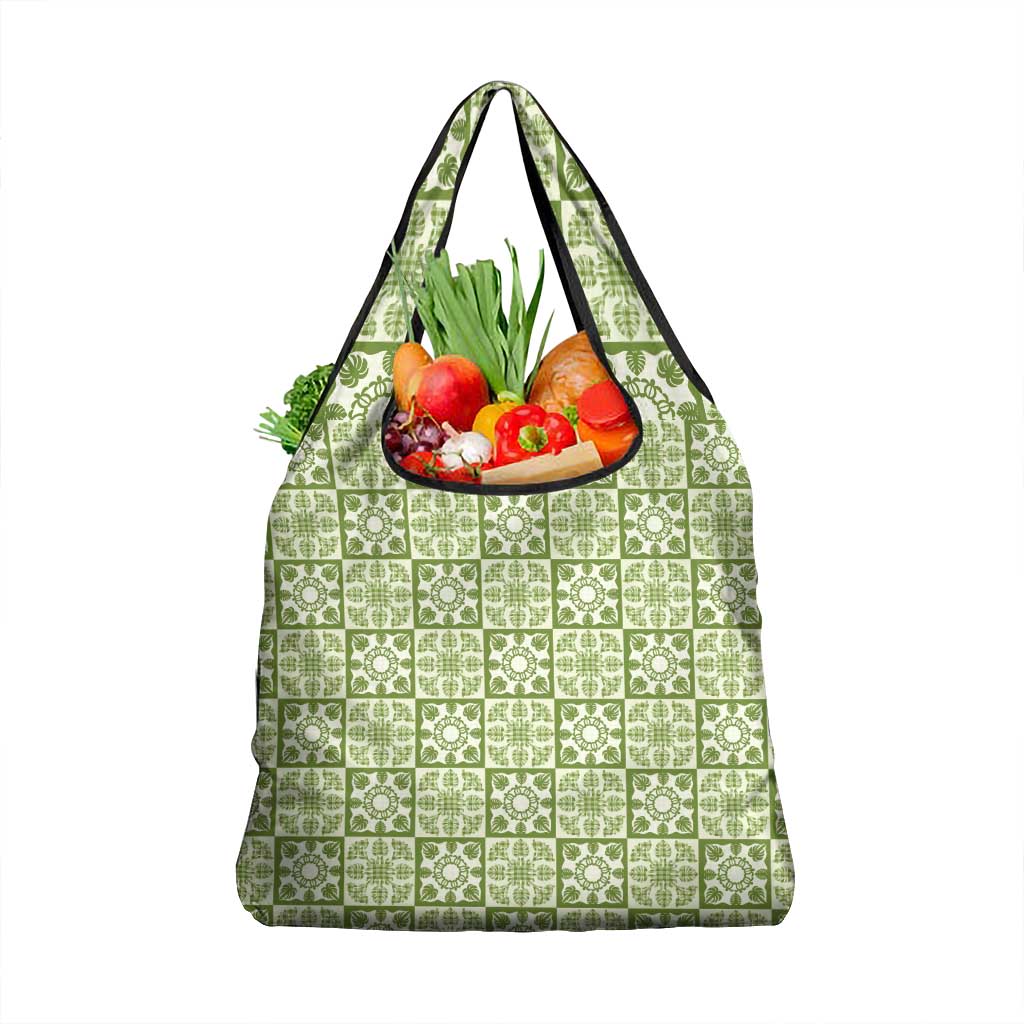 Omaomao Palaka Quilt Hawaii Grocery Bag Hawaiian Tropical Monstera Sea Turtle