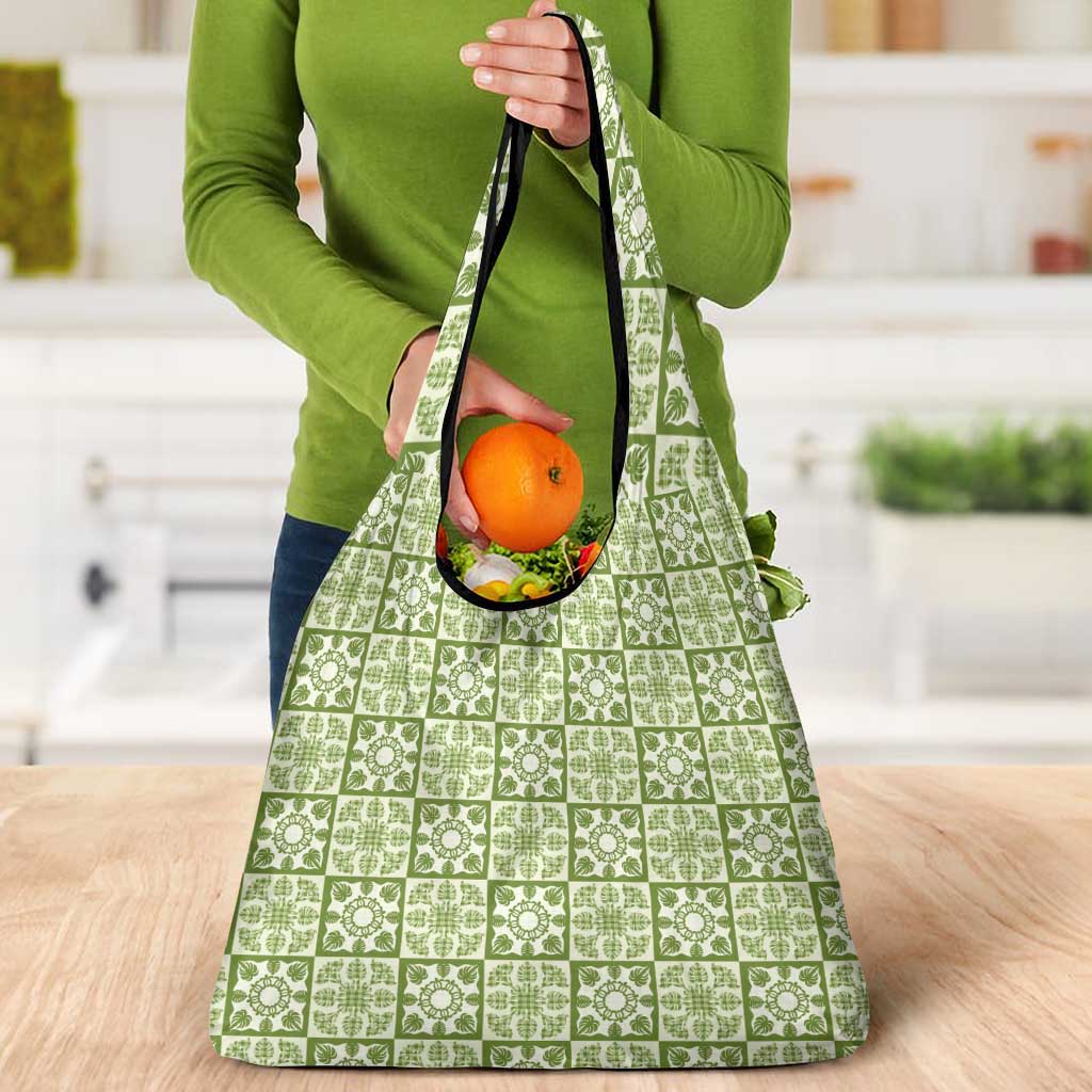 Omaomao Palaka Quilt Hawaii Grocery Bag Hawaiian Tropical Monstera Sea Turtle
