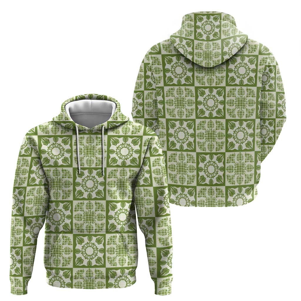 Omaomao Palaka Quilt Hawaii Hoodie Hawaiian Tropical Monstera Sea Turtle