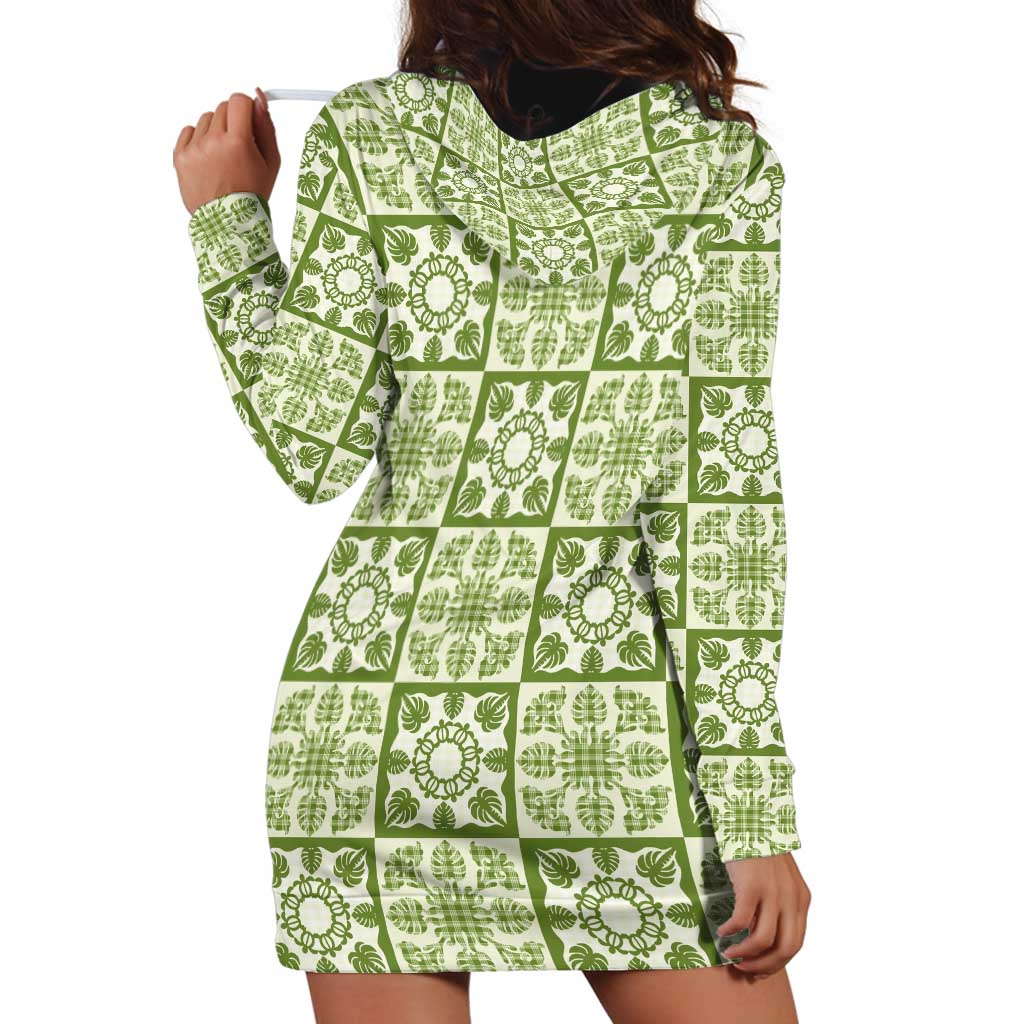 Omaomao Palaka Quilt Hawaii Hoodie Dress Hawaiian Tropical Monstera Sea Turtle