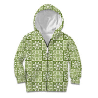 Omaomao Palaka Quilt Hawaii Kid Hoodie Hawaiian Tropical Monstera Sea Turtle