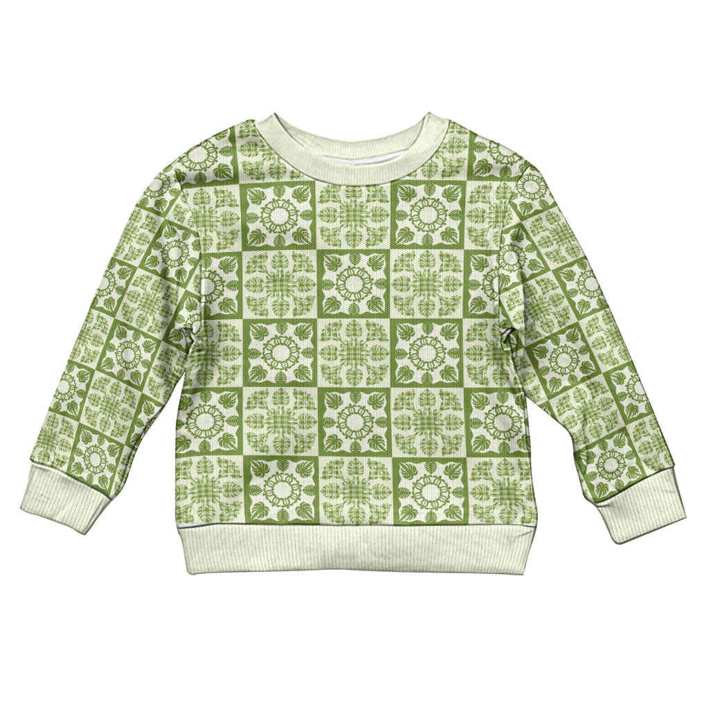 Omaomao Palaka Quilt Hawaii Kid Ugly Christmas Sweater Hawaiian Tropical Monstera Sea Turtle