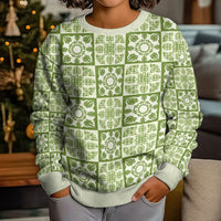 Omaomao Palaka Quilt Hawaii Kid Ugly Christmas Sweater Hawaiian Tropical Monstera Sea Turtle