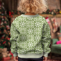 Omaomao Palaka Quilt Hawaii Kid Ugly Christmas Sweater Hawaiian Tropical Monstera Sea Turtle