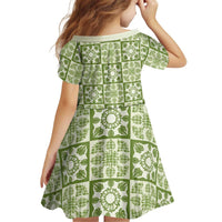 Omaomao Palaka Quilt Hawaii Kid Short Sleeve Dress Hawaiian Tropical Monstera Sea Turtle