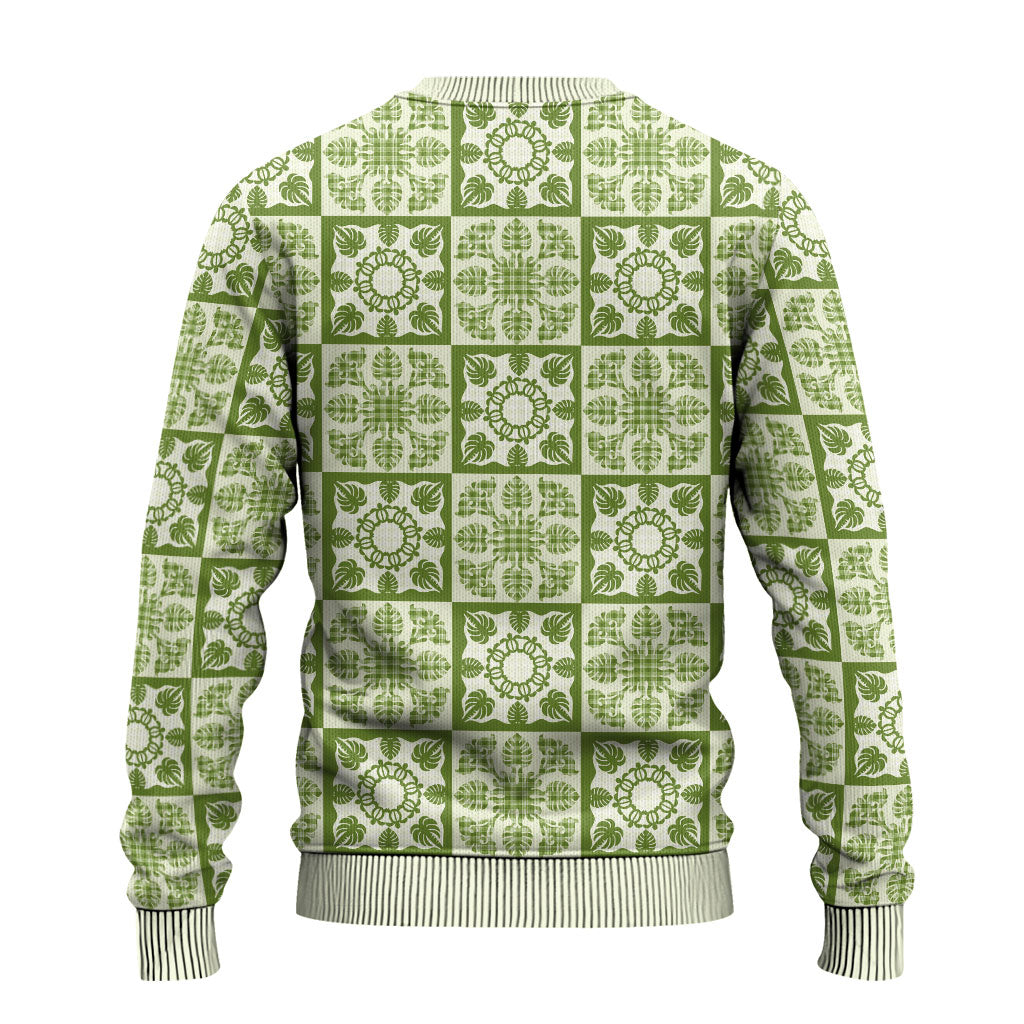 Omaomao Palaka Quilt Hawaii Ugly Christmas Sweater Hawaiian Tropical Monstera Sea Turtle