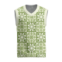 Omaomao Palaka Quilt Hawaii Christmas Knitted V-Neck Vest Hawaiian Tropical Monstera Sea Turtle