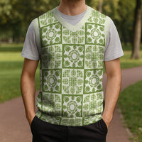 Omaomao Palaka Quilt Hawaii Christmas Knitted V-Neck Vest Hawaiian Tropical Monstera Sea Turtle