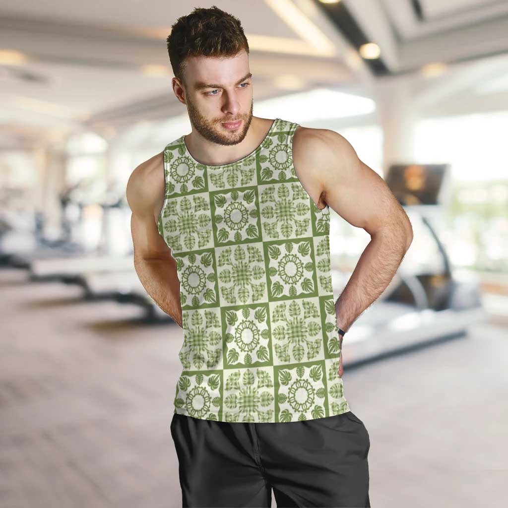 Omaomao Palaka Quilt Hawaii Men Tank Top Hawaiian Tropical Monstera Sea Turtle