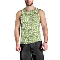 Omaomao Palaka Quilt Hawaii Men Tank Top Hawaiian Tropical Monstera Sea Turtle
