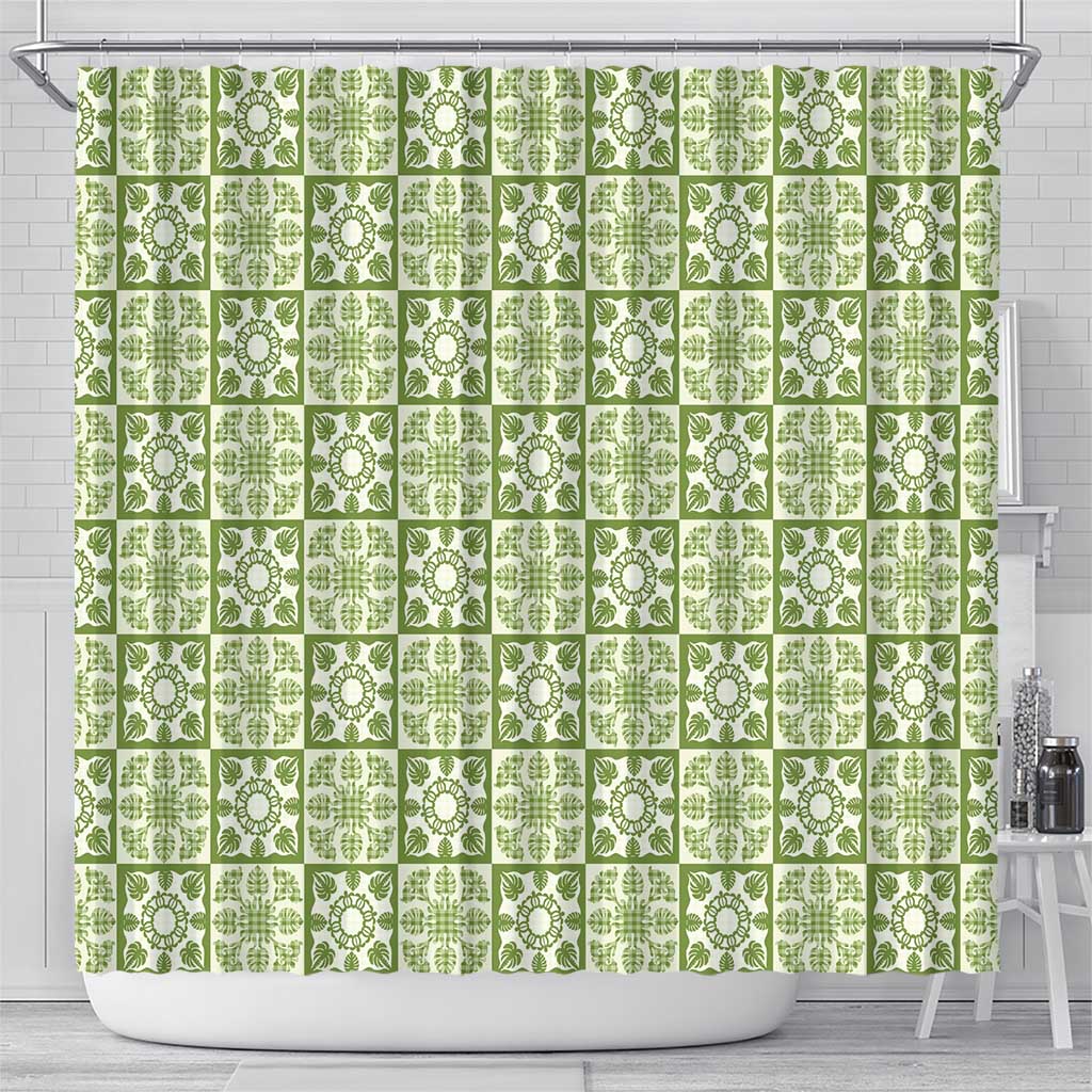 Omaomao Palaka Quilt Hawaii Shower Curtain Hawaiian Tropical Monstera Sea Turtle