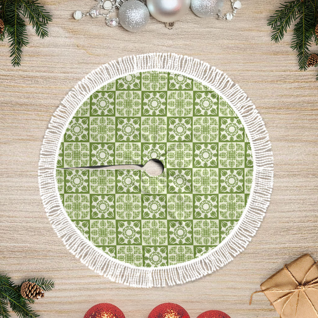 Omaomao Palaka Quilt Hawaii Tree Skirt Hawaiian Tropical Monstera Sea Turtle